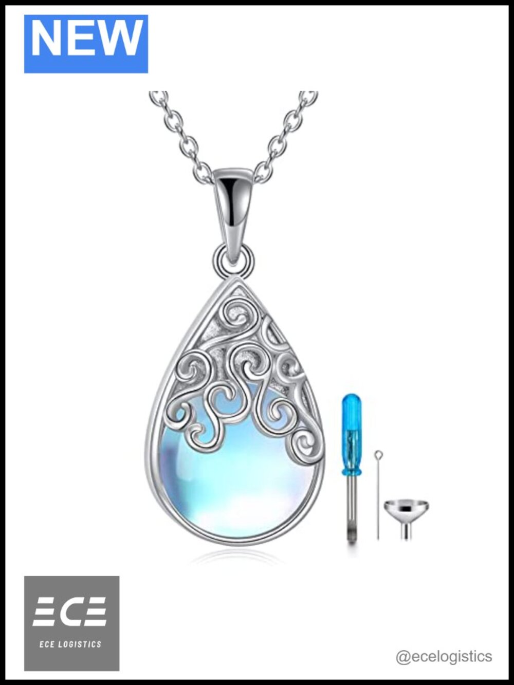 Sterling Silver Urn Necklace Moonstone Teardrop Cremation Jewelry